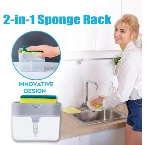 2-in-1 Sponge Box With Soap Dispenser Double Layer Kitchen Plastic Soap Dispenser Sponge Scrubber Holder Case Organizer Kitchen