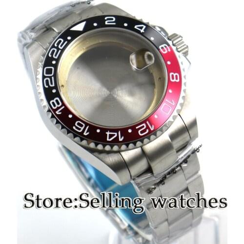 43mm sapphire glass Black red bezel Watch Case fit ETA 2836 mingzhu 2813 miyota 28 series MOVEMENT