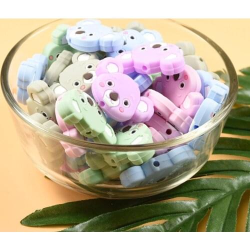 5 PCS Koala Head Animal Beads Carton Pacifier Clips Bead Food Grade Silicone Tiny Rod Mini Baby Teether