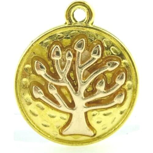 5pcs Gold Color 23*20mm Round Life Tree Charms Pendant For Jewelry Making Bracelet Vintage Accessories