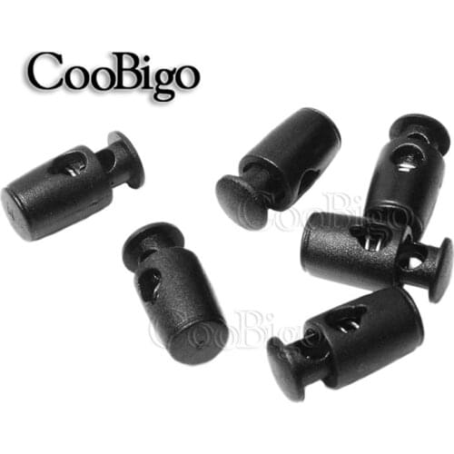 50pcs Plastic Black Cord Lock Toggle Stopper Clip for Paracord Shoelace Garment Bags Lanyard Rope Accessories 17.5 x 8.5mm