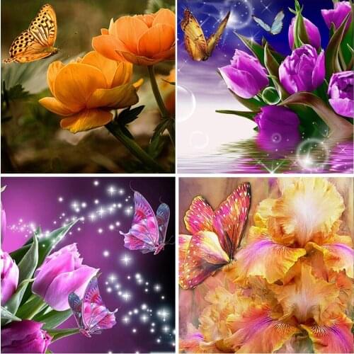 5D Diamond Painting Butterfly Flower Full Round Drill Embroidery DIY Animal Home Decoration Mosaic Crystal Cross Stitch Handmade