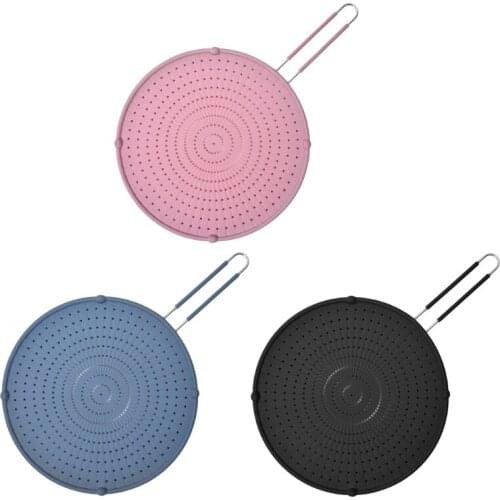 Nonstick Silicone Oil Grease Pan Multipurpose Splatter Screen Guard Lid with Handle for Easy Storage Kitchen Grease Shield