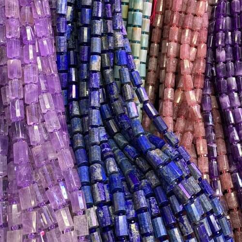 Veemake Amethyst Lapis Lazuli Quartz Amazonite Apatite Ametrine Chrysoprase Moonstone Labradorite Faceted Column Tube Beads06891