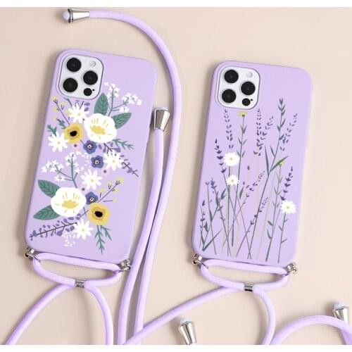 Necklace Case For Huawei Honor 8X 8A 9X 10i 20i 20 Lite P20 P30 P40 Pro Lite E P Smart Y7 Y9 Y6 2019 2021 Flower Lanyard Cover