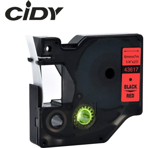 CIDY 1pcs Compatible Dymo D1 6mm Label Tape 43617 Black on red Label Ribbons for Dymo Label Manager 160 280 210
