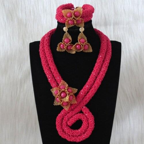 Dudo Flowers Jewelry Set Hot Pink Nigerian Women Accessories Custom Necklace Bracelet and Earrings Set 5 Colors Traditional Bead