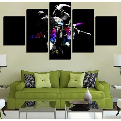 HD Canvas Art Painting For Home Wall Decora 5 Pieces Michael Jackson Singing Breaking Hip-Hop Movie Star Poster Print Pictures