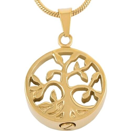 IJD8107 Stainless Steel Gold Tree of Life Cremation Keepsake Memorial Urn Locket Necklace Jewelry