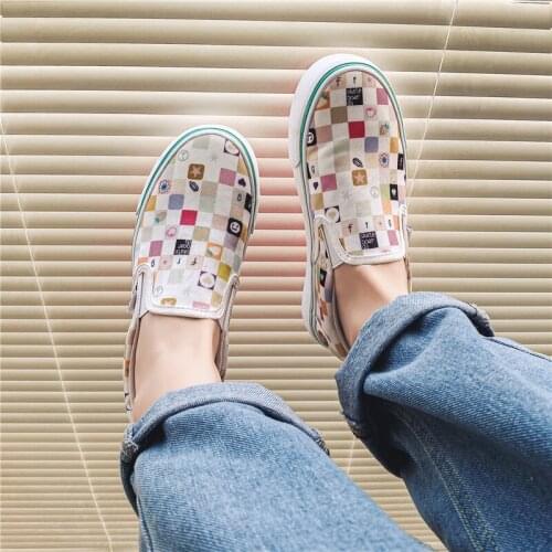 Girls Graffiti Canvas Shoes Slipons Low Top Womens Casual Shoes Fashion Stylish Gumshoes 35-40 Block Flat Heel Cool Sneakers