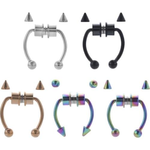 Fake Nose Ring Hoop Nose Septum Rings Stainless Steel Magnet Nose Punk Fake Piercing Body Jewelry Hip Hop Rock Ear clip Jewelry