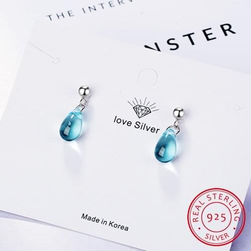 Korean Literary Blue Water Drop Earrings 925 Sterling Silver Earrings For Women Girl boucle d'oreille oorbellen S-E649