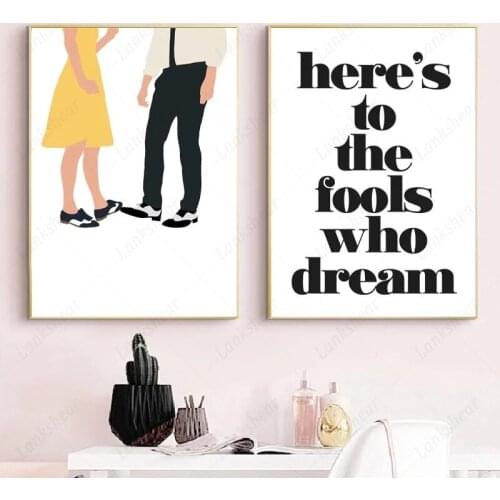 La La Land Music Movie Illustration Canvas Painting Heres To The Fools Who Dream Quotes Posters and Prints Wall Art Home Decor
