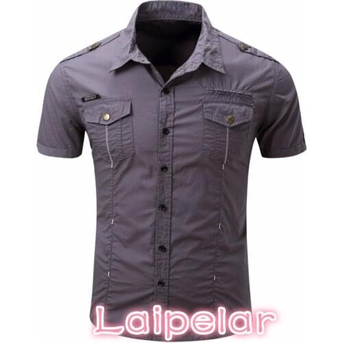 US SIZE S-3XL Solid Color Summer Fashion Men Short Sleeve Shirts Military Cago Laipelar