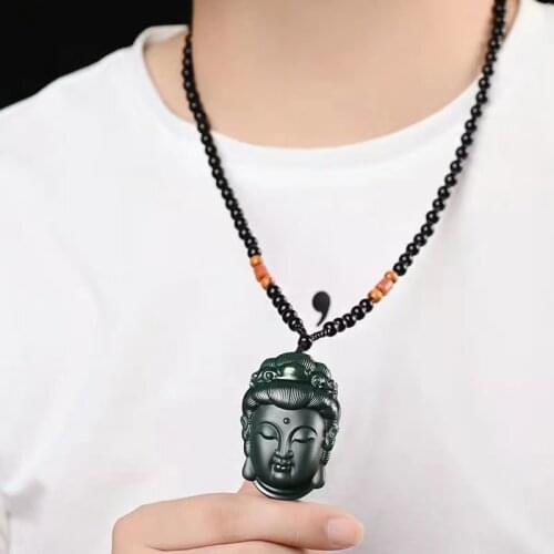 Nature Bottle Green Jade Buddha Head Pendant Hanging Magical Amulet Bless Smoothly