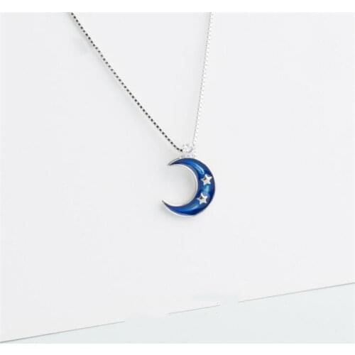 New Arrival Temperament Blue Crescent 925 Sterling Silver Jewelry Valentines Day Gift Moon Crystal Pendant Necklaces N079
