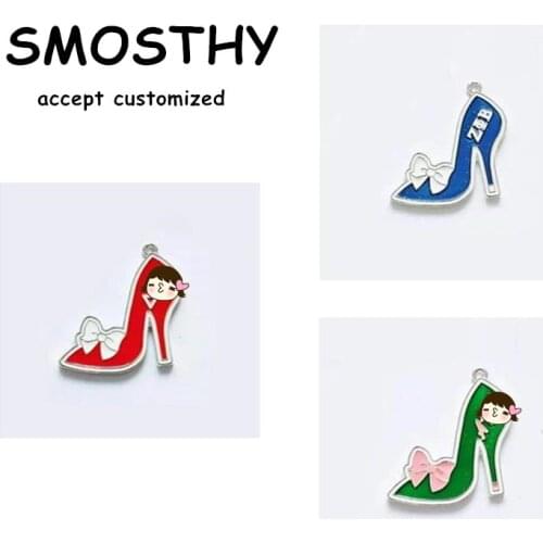 New Lady Hig-Heeled Shoe Enamel Charm DIY Fraternity Greek Sigma Zeta Colorful Bowknot Bracelet Necklace Findings OPC072,10pcs