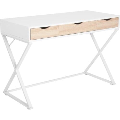 White Office Table Steel Frame Computer Desk 110x50x75cm PC Work Laptop Table with 3 Drawers for Study Home Office Furniture