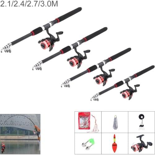 2.1m 2.4m 2.7m 3m Fishing Rod Reel Line Combo Full Kits Spinning Reel Pole Set with Fishing Float Hooks Beads Bell Lead weight