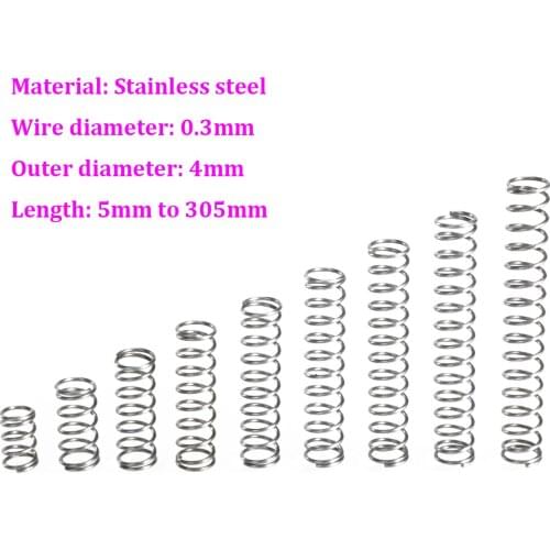 Wire Dia 0.3mm Compression Spring Stainless Steel Pressure Spring OD 4mm Length 5mm - 305mm