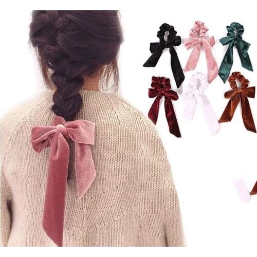 New arrival womens Ribbon bow velvet hair Scrunchies Hair Tie Hair Accessories Ponytail Holder Hair