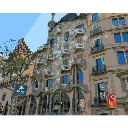 ROYALDREAM Street View House Abstract Painting Diy Digital Painting By Numbers Modern Wall Art Picture For Home Wall Artwork