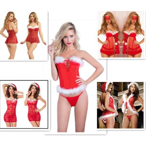 Christmas Lace Set Women Sexy Lingerie Erotic Underwear Suit Transparent Pajamas Festival Role Playing Clothes Hot Baby 5 Styles