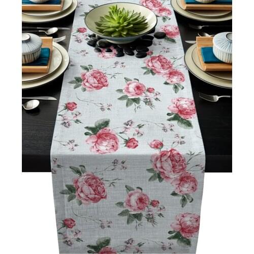 Table Runner Tablecloth Pink Rose Flower Watercolor Kitchen Table Runners for Dinner Holiday Party Wedding Events Decor