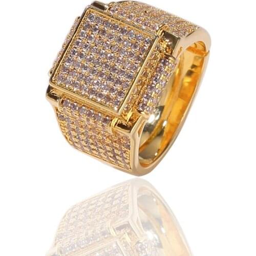 Iced Out Bling Mens Ring Personalized Mircro Paved Zircon Silver Gold Plated Hip Hop Jewelry Diamond Engagement Wedding Rings