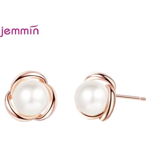 Trend Exquisite 925 Sterling Silver Stud Earrings Women White Round Pearl Wedding Pendant Earrings Fashion Korean Jewelry