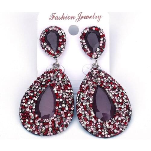 Vintage Maroon Fuchsia Mulberry Water Drop Opal Stone Pendant Charm Pave Rhinestone Beads Big Women Dangle Earrings For Gift