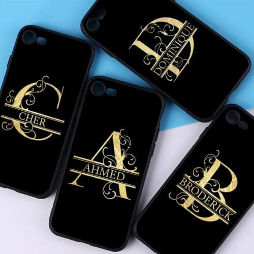 YNDFCNB Custom name Letter Monogram Black Phone Case for iPhone 11 12 pro XS MAX 8 7 6 6S Plus X 5S SE 2020 XR cover