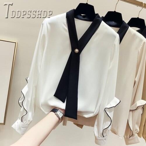 2020 Autumn New Korean Contrast Color Women Blouse Long Sleeve Female Blouses