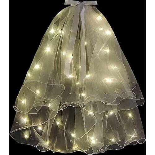 5pcs Luminous Veil Length 80cm Light Up Glowing Yarn Fairy Ribbon Bow Veil with Lights Strings