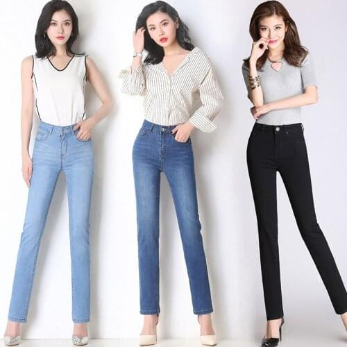 High-Waist Jeans Loose Straight-Leg Pants Are Thin, Plus Size Elastic Slim-Fit Womens Clothing Straight-Leg Pants