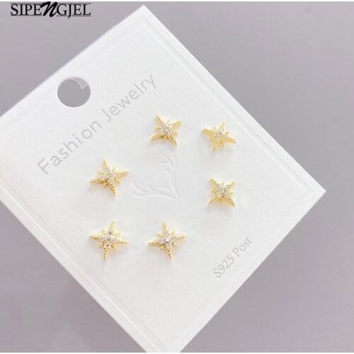 SIPENGJEL New Set Cute Star Stud Earrings Sets Gold Sliver 6 Pcs Earrings Set For Women Fashion Jewelry Gift