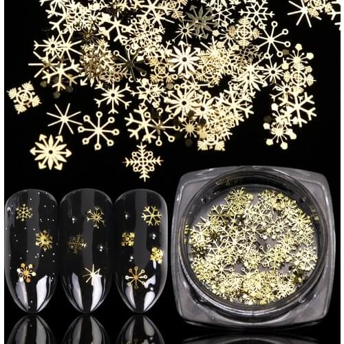 1 BOX Hollow Out Gold Nail Glitter Sequins Snow Flakes Mixed Design Decorations for Nail Arts Pillette Nail Accessories LA889-1