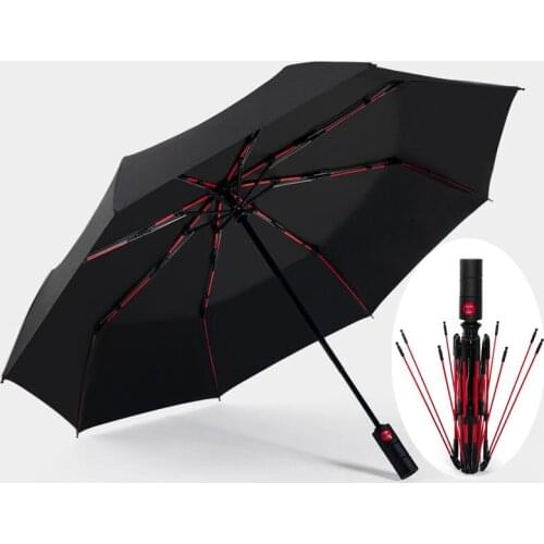 Luxury Full Automatic Business Umbrellas Men Red 8 Ribs Three Folding Male Female Umbrella Rain Women Windproof Parasol Gift