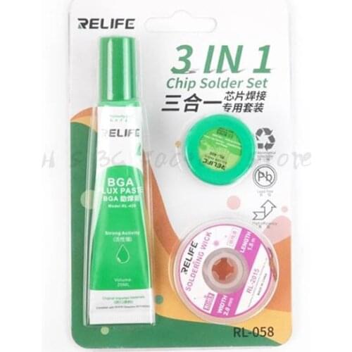 RELIFE 3 in 1 Chip Solder Set Soldering Wick Flux Paste No-Clean Special Leaded Solder Paste for IC Chip Repair Tools