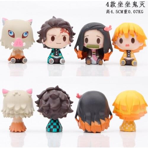 4pcs anime Demon Slayer Doll Seated Version Tanjiro Nidouko Kitchen Door Demon Slayer Kawaii Figure Kids Toy Gift PVC Dolls