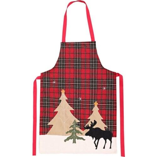 6 Pcs Christmas Decorative Cotton Linen Plaid Apron Nordic Creative Kitchen Supplies For Party Cooking Baking Wholesale X2