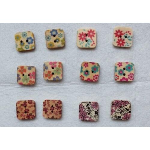 600pcs Multi Colors Square Buttons Wood buttons,colorful, flowers ornament 18mm