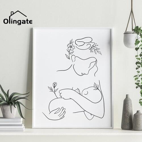 Nursery Abstract Minimalist Wall Art Mother and Baby Child Art Line Drawing Posters Canvas Print Painting for Bedroom Decor