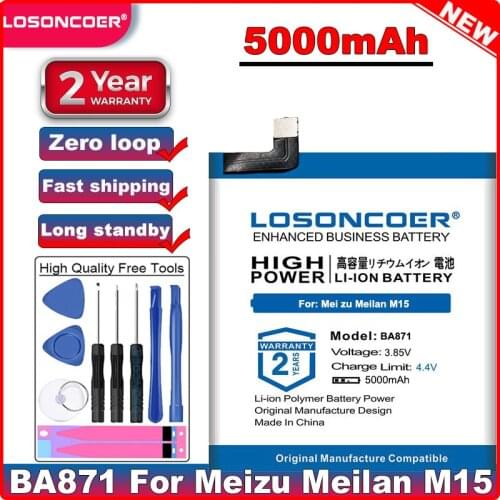 LOSONCOER BA871 Battery 5000mAh For Meizu Meilan M15 Smartphone In Stock Latest Production High Quality Battery