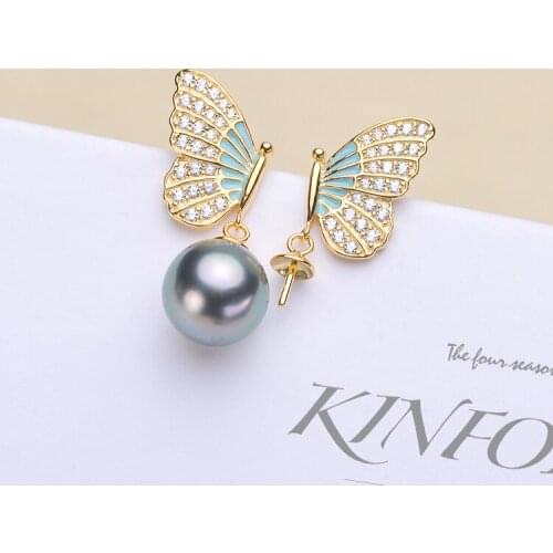 Shinning Butterfly Pearl Earrings Holder S925 Sterling Silver Drop Pearl Earrings Settings Women DIY Eardrop Jewelry Findings