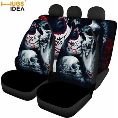 Car Seat Cover Front and Back Car Interior Seat Covers Dustproof Cool Skull Women Seat Cover for Women/Men