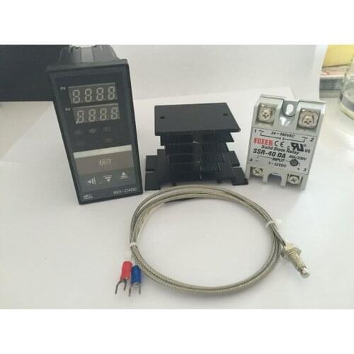 Digital RKC PID Temperature Controller Thermostat REX-C400 (SSR Output)+K type thermocouple+Max 40A SSR relay+heat sink