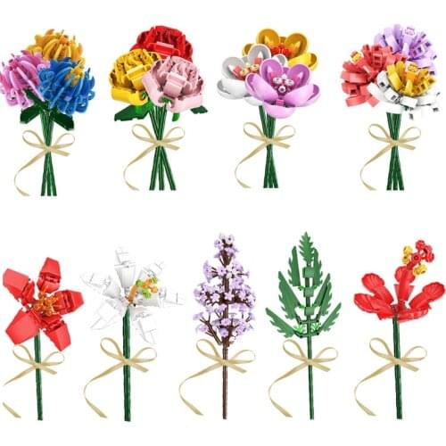 Phalaenopsis Clivia Tulips Lavender Flowers Bouquet Model Friends Building Blocks Home Plants Ornaments Decoration Bricks Toys