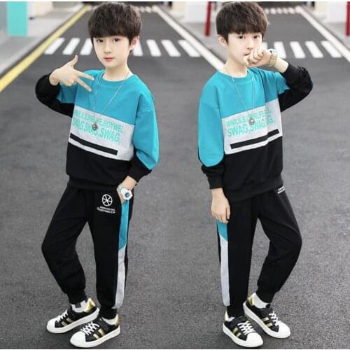 Childrens Sets Boys' Autumn Clothes Handsome Boy Zipper Stand Collar Jackets Pants 2 Piece Suit Teen School Sports Black Suits
