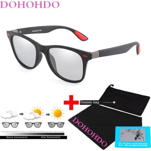 DOHOHDO New Polarized Photochromic Sunglasses Men Vintage Rivet Chameleon Sun Glasses Change Color Square Goggles Oculos UV400